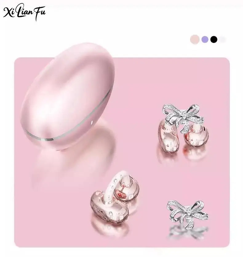VIVO Clip-on Earbuds Wireless Bluetooth Open Ear Headphones with Detachable Crystal Bowknot Earrings Sports Fitness Workouts