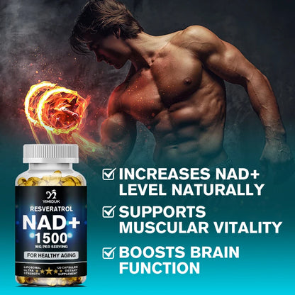 NAD Capsules Supplements - with Resveratrol, Natural Energy, Anti-aging & Cellular Health, Strengthens The Immune System