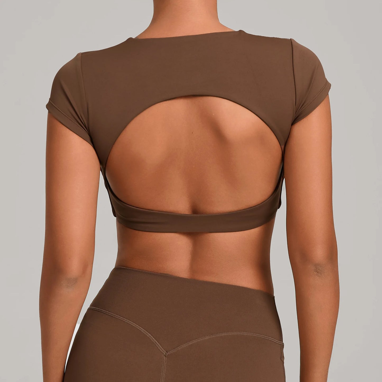 Hollow Backless Short Sleeve Sporty Slim T-shirt Women Crop Top Breathable Quick Dry Gym Workout Top Sport Shirt Fitness Clothes