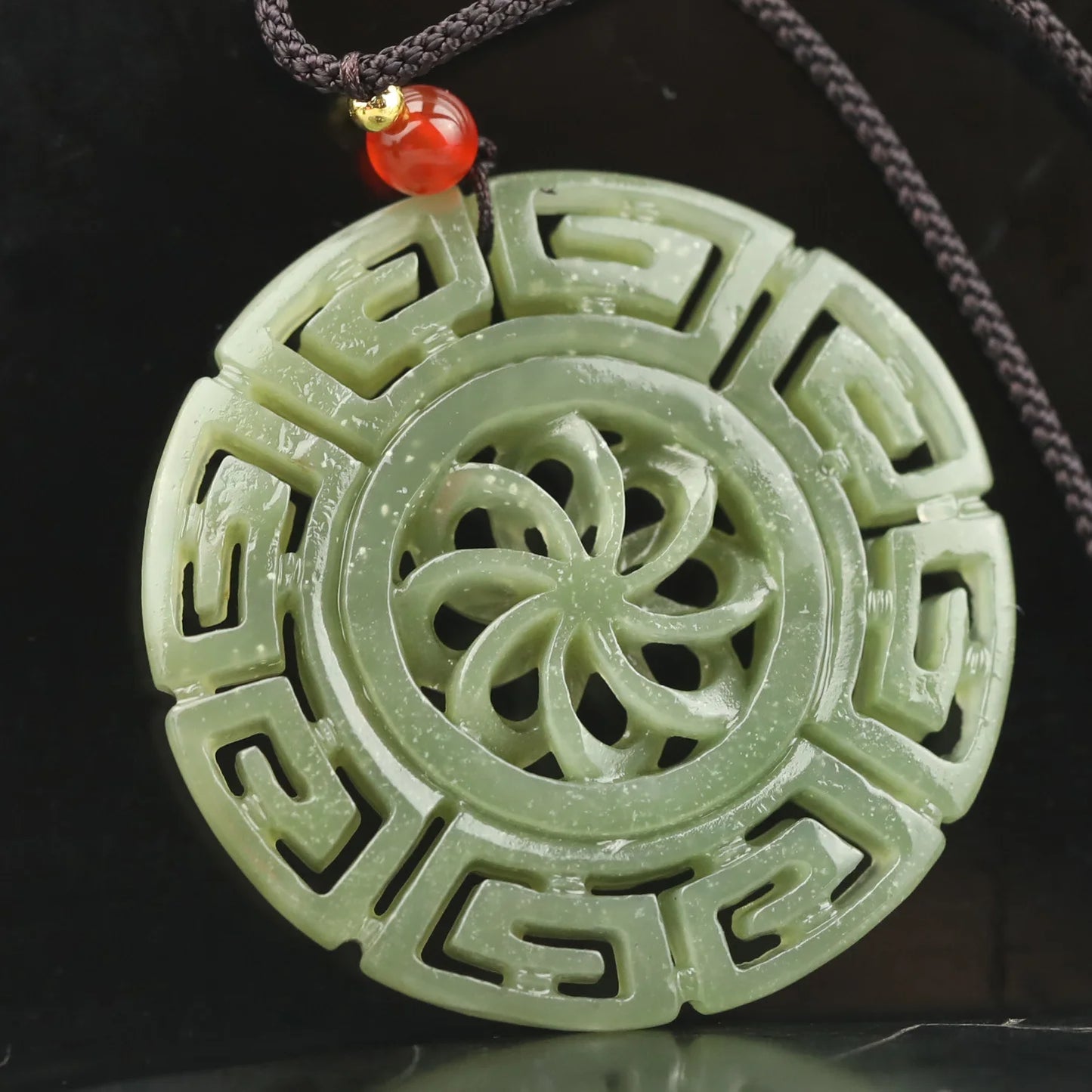 China Natural hetian Jade Hand Carved statue flower and dragon loong pendant #50