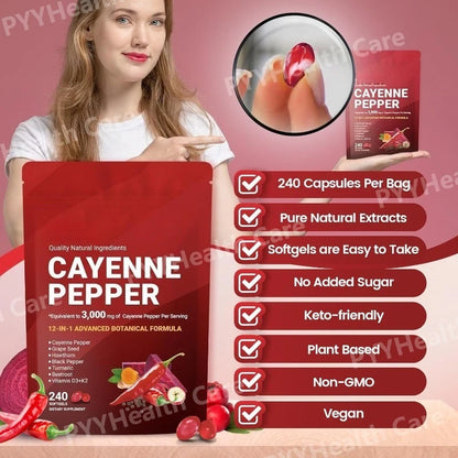 Cayenne Pepper Softgels with Grape Seed Beetroot Turmeric Vitamins D3 K2 E Herbal Supplement