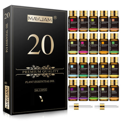 MAYJAM 20 Bottles Essential Oils Set for Humidifier Aroma Diffuser Lavender Jasmine Eucalyptus Vanilla Sandalwood Fragrance