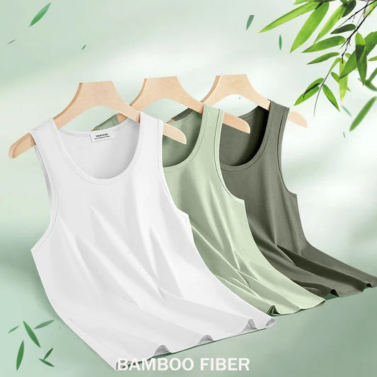 63% Cotton 24% Bamboo Fiber Tank Top Men Breathable Men's Summer Sleeveless T-shirt White Black Sports Fitness Tops Vest For Man