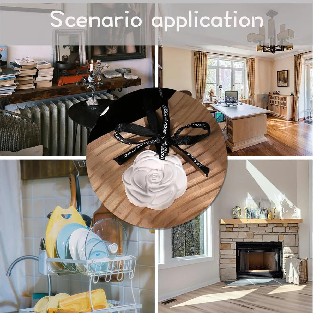 Indoor ceramic stone fragrance diffuser hanging for home use solid light car aromatherapy camellia pendant decoration