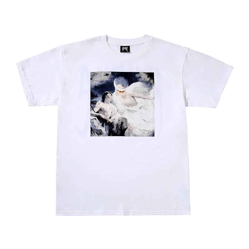 Dark Reflective Skull Bones Tee Short Sleeve Men's T-shirt Street Style Revenge Theme Youth Fashion Casual round Neck