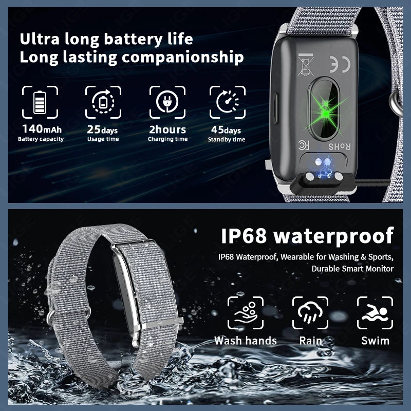 LIGE New GPS Motion Trajectory Fitness Smart Bracelet Heart Rate Pressure Health Monitor Smartwatch Sports Step Electronic Band