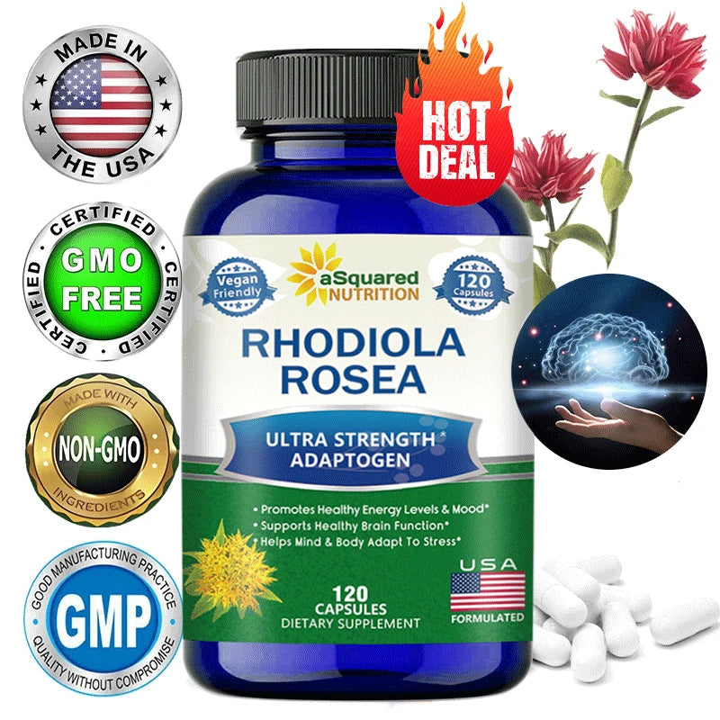 Rhodiola Rosea with Black Pepper Supplement - Confront Stress, Improves Mood, Increases Focus & Energy, Supports Brain Function