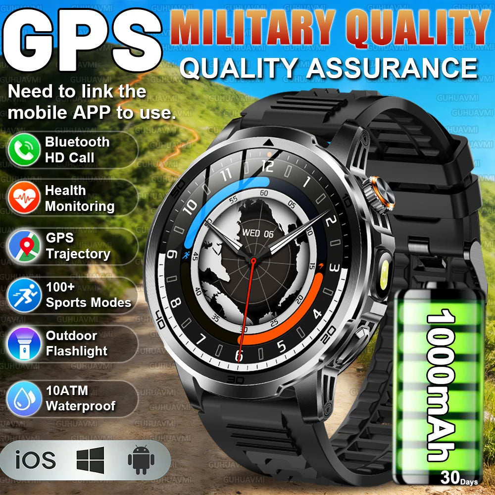 2026 New outdoor Smart watch Men 1.85 Inch AMOLED On Display 1000mAh Battery BT Call Heart Rate SpO2 Fitness Tracker Wristband
