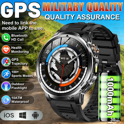2026 New outdoor Smart watch Men 1.85 Inch AMOLED On Display 1000mAh Battery BT Call Heart Rate SpO2 Fitness Tracker Wristband