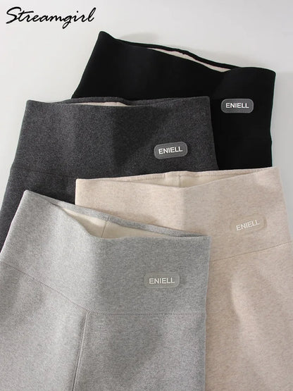 Streamgirl Thick Fleece Leggings Women Winter High Waist Black Outwear Tall Women Warm Thick Velvet Leggings For Winter Pants