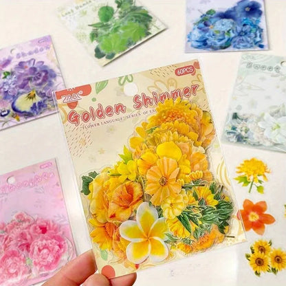 Floral Waterproof Stickers for Scrapbooking Transparent Flower Decals for Journaling, Planner, Cardmaking, Laptops, Decoration