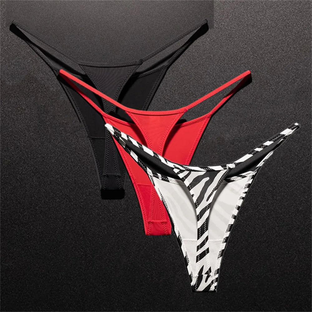 3PCS Sexy High Slit Transparent Mesh Thong Leopard Printed Fitness Female Hip Lifting G-strings Low Rise Seamless Mini Underwear