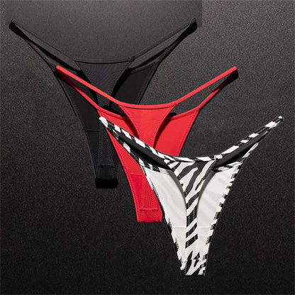 3PCS Sexy High Slit Transparent Mesh Thong Leopard Printed Fitness Female Hip Lifting G-strings Low Rise Seamless Mini Underwear