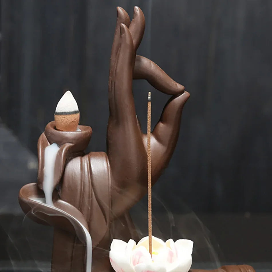 Creative Ceramic Purple Sand Incense Burner Zen Buddhist Hand Backflow Censer Lotus Dragon Shape Incense Stove Home Decorations