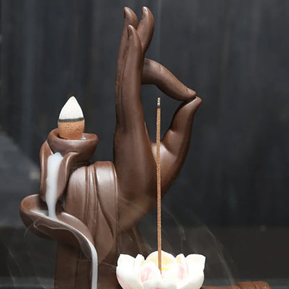 Creative Ceramic Purple Sand Incense Burner Zen Buddhist Hand Backflow Censer Lotus Dragon Shape Incense Stove Home Decorations
