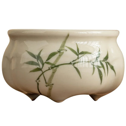 Emerald Green Asparagus Fern Three-Legged Incense Burner Home Indoor Chinese Zen Tea Set Ceramic Aromatherapy Stove Tea Ceremony