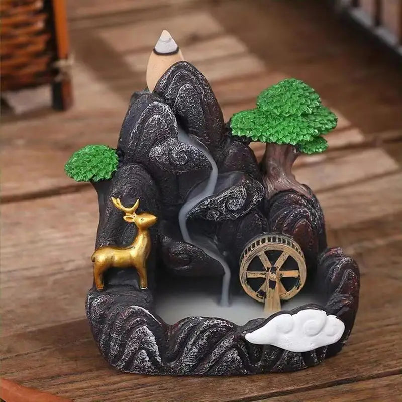 Waterfall Incense Burner Holder Mountains River Stick Holder Buddhism Aroma Backflow Incense Cones For Home Office House Decor