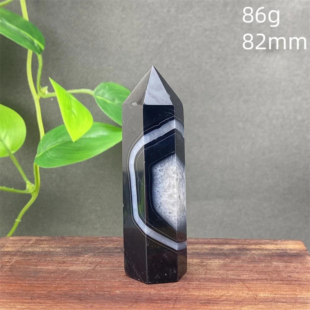 Black Agate Crystal Tower Natural Gem Obelisk Exquisite Home Decoration Ornament Rare Material for Relaxation And Energy