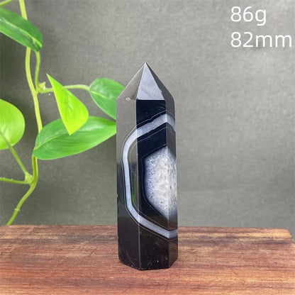 Black Agate Crystal Tower Natural Gem Obelisk Exquisite Home Decoration Ornament Rare Material for Relaxation And Energy