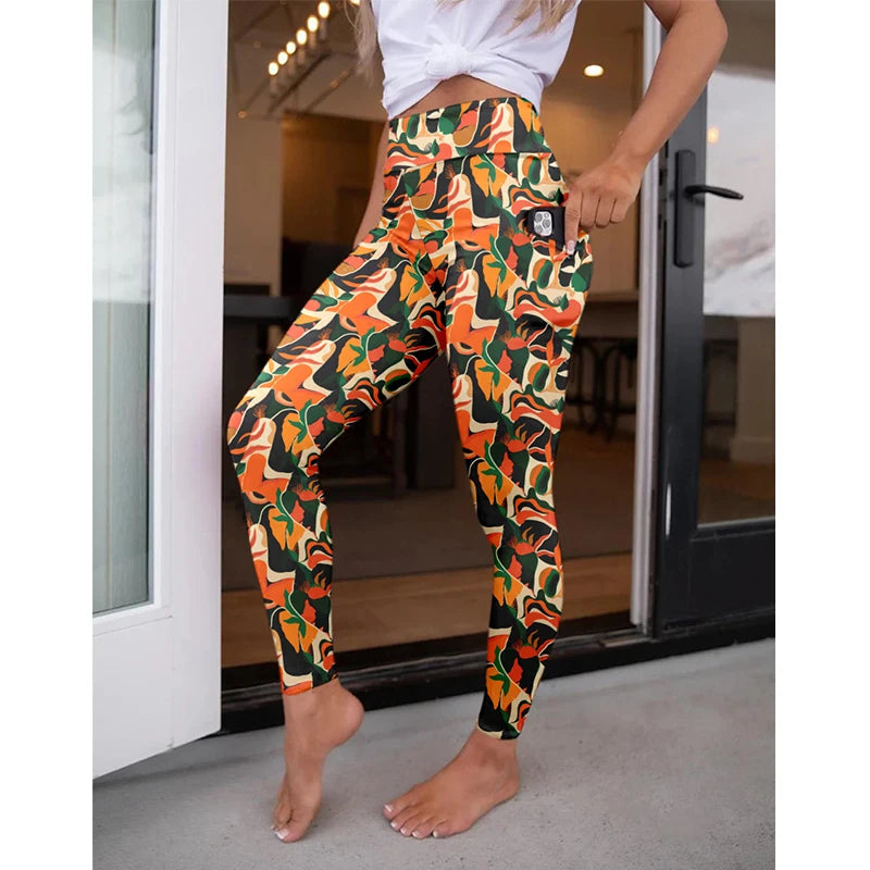 LETSFIND High Waist Women's Fitness Leggings 3D Digital Print Sexy Pockert Elastic Pants Fashionable Gym Trousers