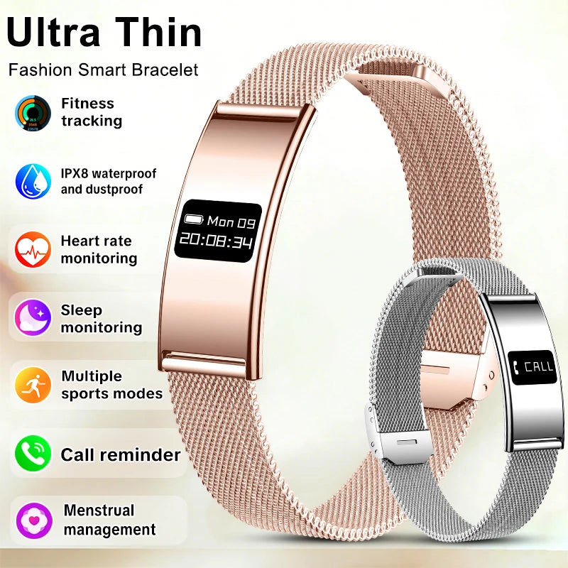 New Fashion Women Smart Bracelet IPX8 Waterproof Heart Rate Sleep Monitor Health Sports Fitness Tracker Call Reminder Smartwatch
