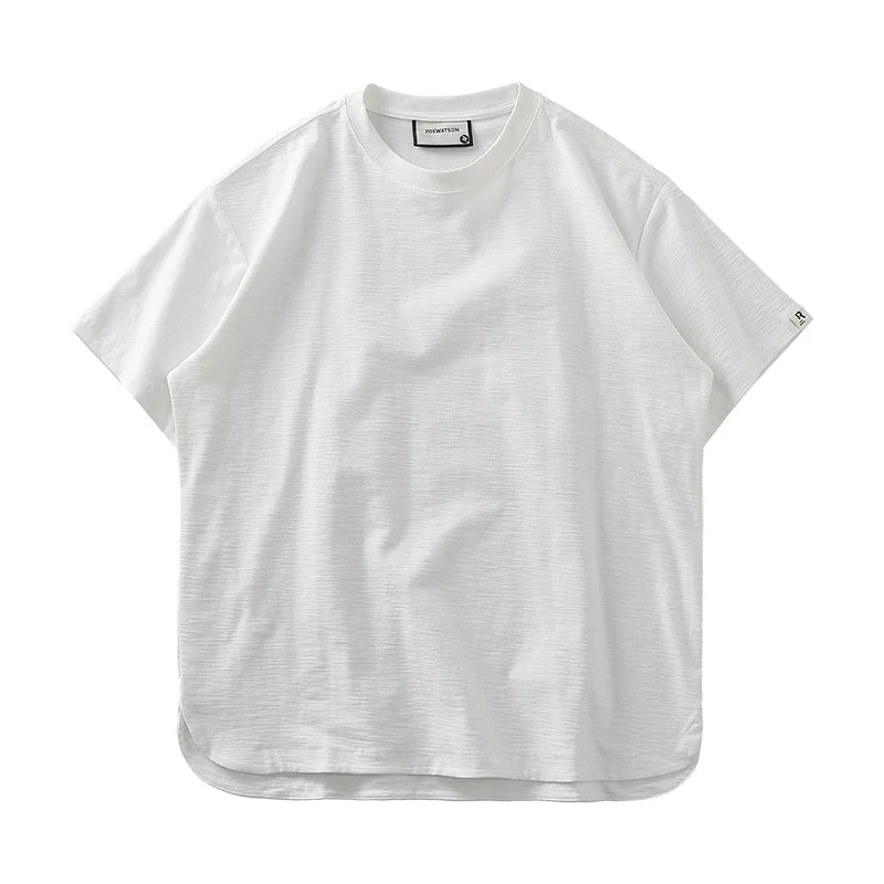 Dukeen Men Short Sleeved T Shirt Summer Loose 300Gsm Cotton Casual Sports Solid Color Round Neck White Tops