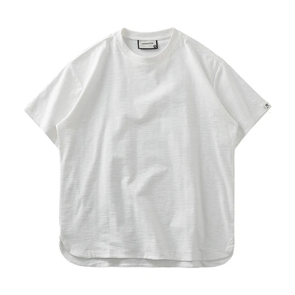 Dukeen Men Short Sleeved T Shirt Summer Loose 300Gsm Cotton Casual Sports Solid Color Round Neck White Tops