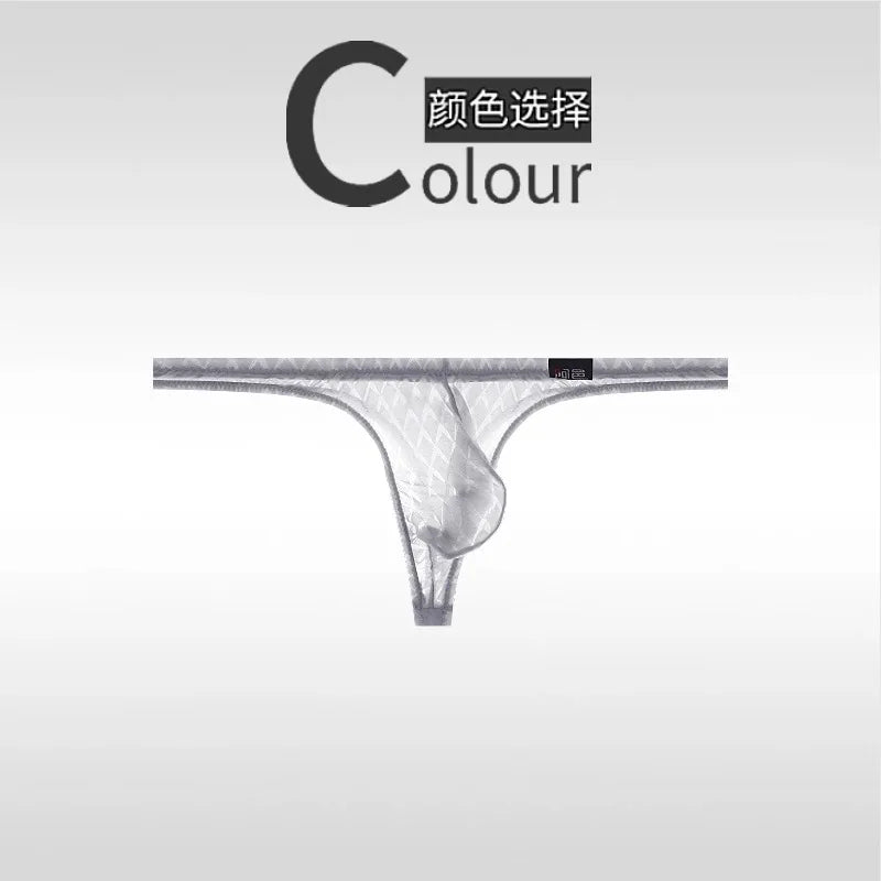 Men's Underwear Ultra-Thin Ice Silk Thongs Low-Waist Sexy T-Panties Transparent Fitness Sport Underwear Summer Thin Model Briefs