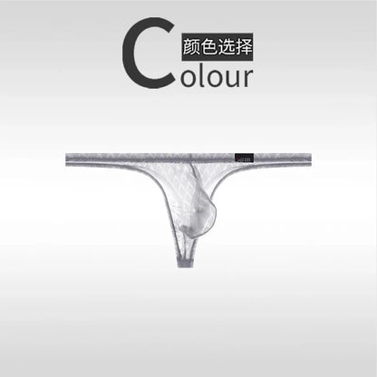 Men's Underwear Ultra-Thin Ice Silk Thongs Low-Waist Sexy T-Panties Transparent Fitness Sport Underwear Summer Thin Model Briefs