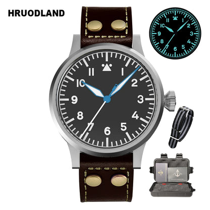 Hruodland F013 Classic Retro Men's Automatic Mechanical Watch Sapphire Stainless Steel Leather Waterproof 10Bar Luminous watch