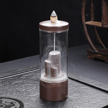 Creative Glass Cover Reverse Flow Incense Burner Ornamental Incense Path Zen Ornament