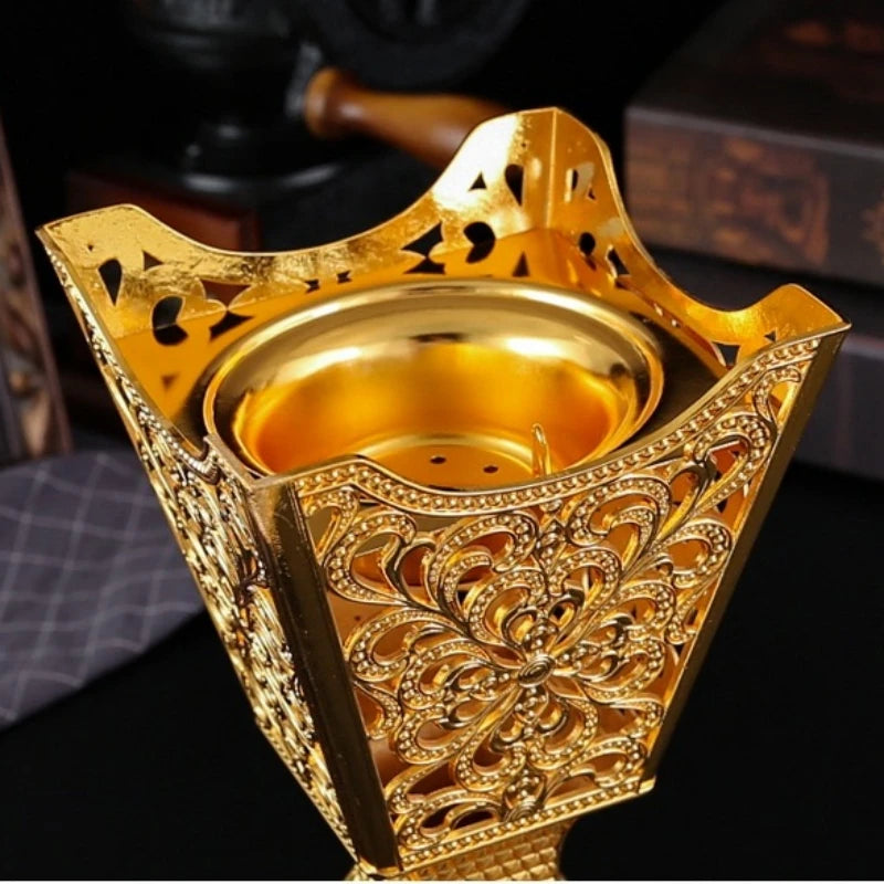 Exquisite Alloy Incense Burner Box Incense Pile Indoor Decoration,Meditation YoGa Temples Smoke Tray Furnaces,Aromatherapy Stove
