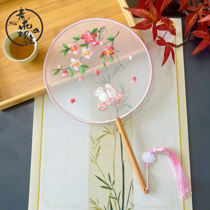 Traditional Chinese Dragon Embroidery Fan Exquisite Double-Sided Hand Fan with Tassel Ethnic Style Summer Cooling Accessories