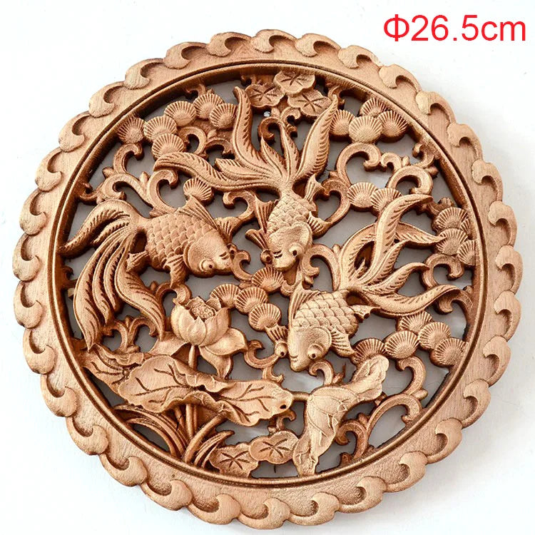 1PC Traditional Chinese Woodcarving Wall Hanging Camphor Wood 3d Exquisite Dragon Phoenix Flower Carving Craft Home Decoration
