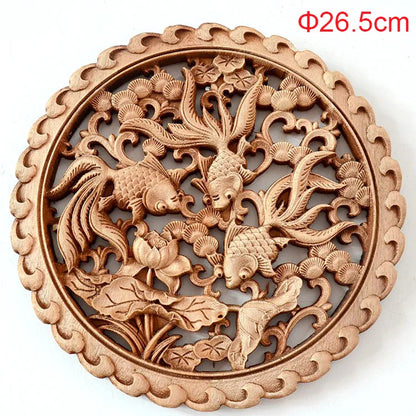 1PC Traditional Chinese Woodcarving Wall Hanging Camphor Wood 3d Exquisite Dragon Phoenix Flower Carving Craft Home Decoration