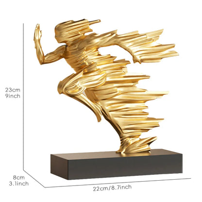 Exquisite 23cm Resin Running Style Man Statue, Stylish Golden Sculptures For Modern Home Office Decoration, Abstract Figurines