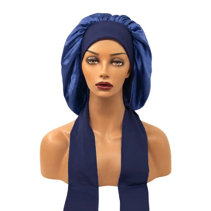 Women Satin Widened Sleep Hat Night Sleep Cap with Long Streamer Hair Care Bonnet Nightcap Elastic Cap De Nuit Shower Turban