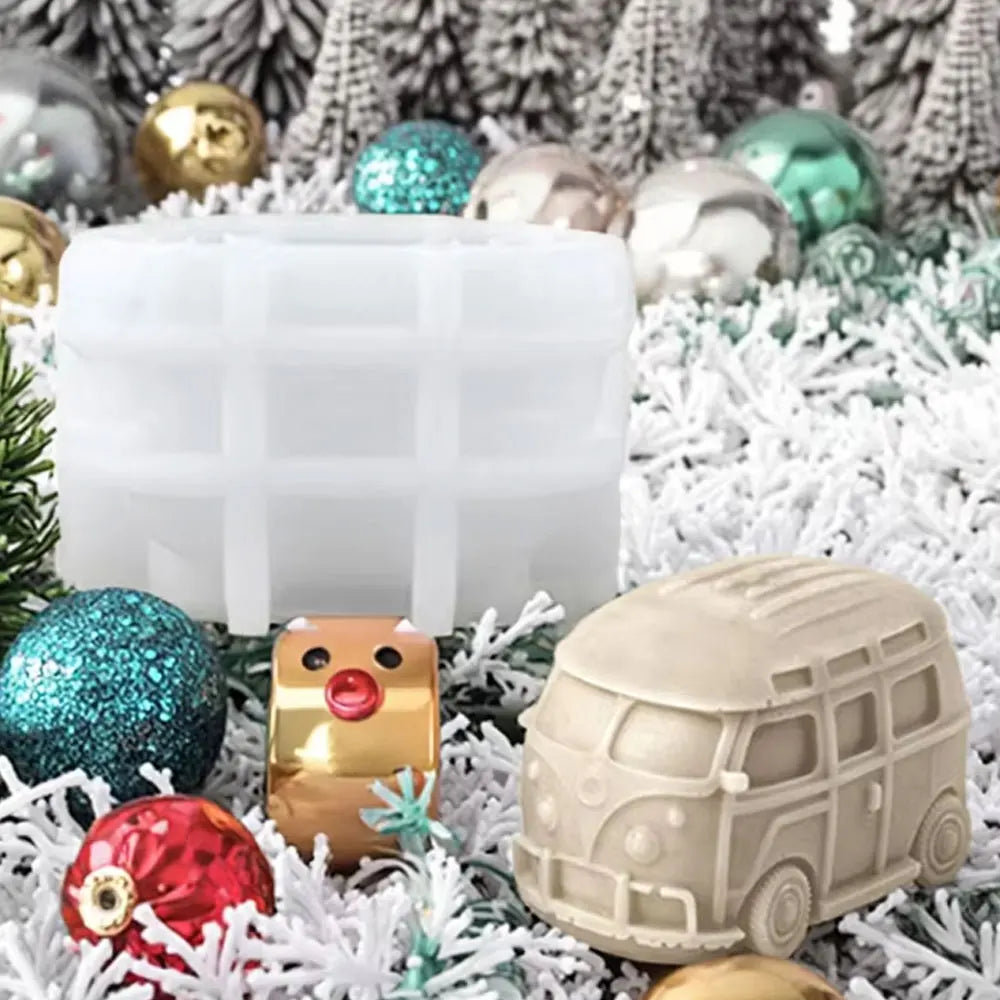 Christmas Tree Car Silicone Aromatherapy Candle Mold 3D Cedar Bus Shape DIY Plaster Resin Making Tool Handmade Party Favor Decor