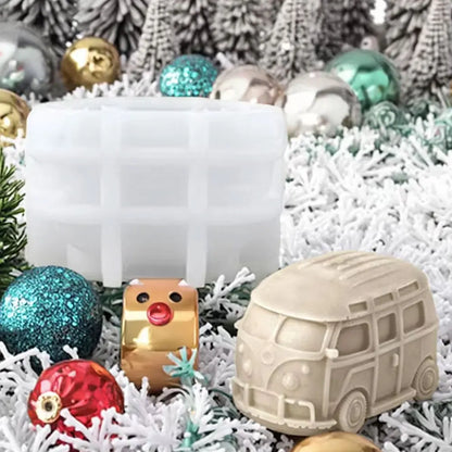 Christmas Tree Car Silicone Aromatherapy Candle Mold 3D Cedar Bus Shape DIY Plaster Resin Making Tool Handmade Party Favor Decor