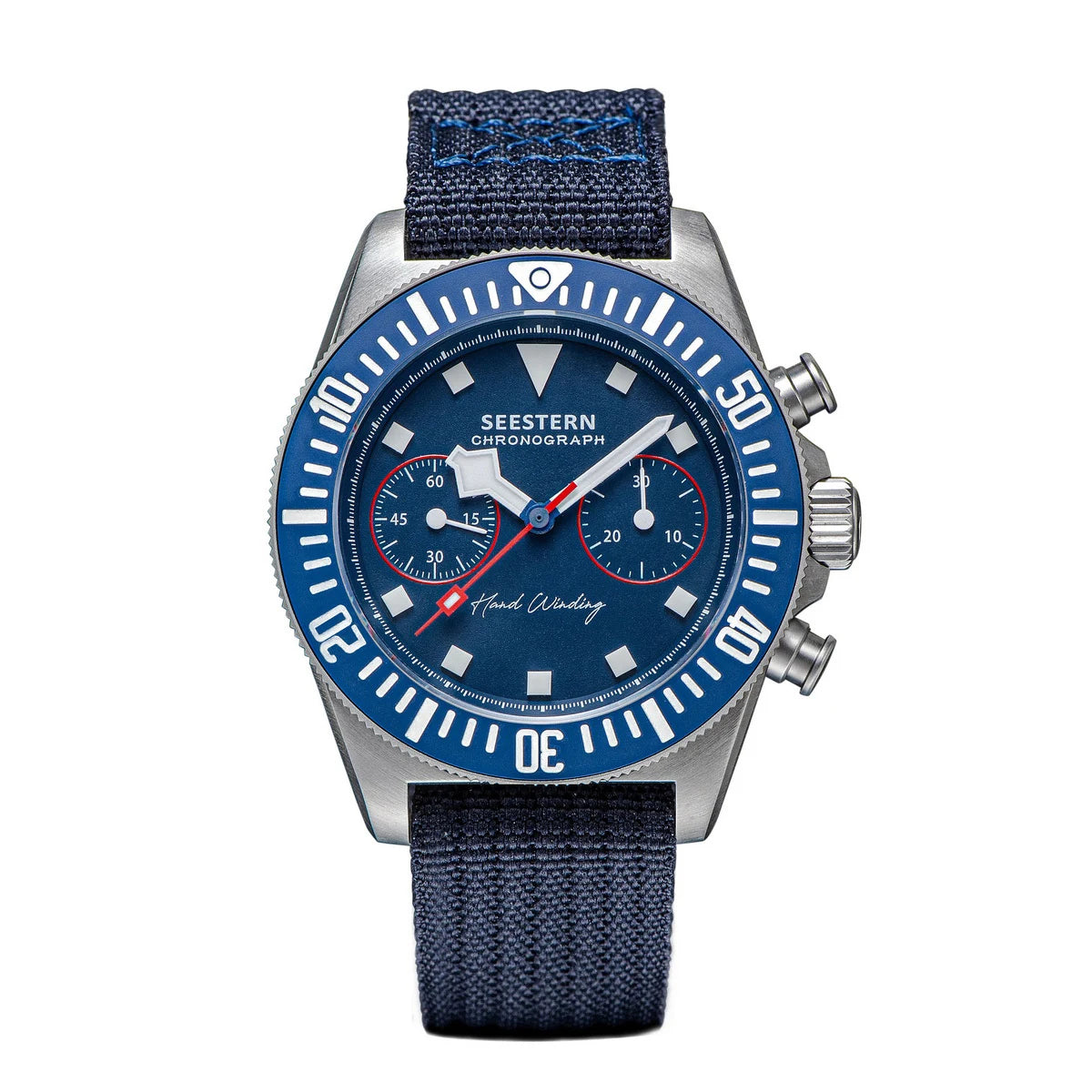 SEESTERN Chronograph Man of Watch Mechanical Tianjin ST1901 Movement Sapphire Wristwatches Nylon Sticker Strap Luminous Skeleton
