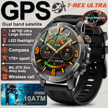 New T-Rex3 Ultra Dual band GPS Tracker Smart Watch Compass 10ATM Waterproof Sports fitness BT call Outdoors Military Smartwatch