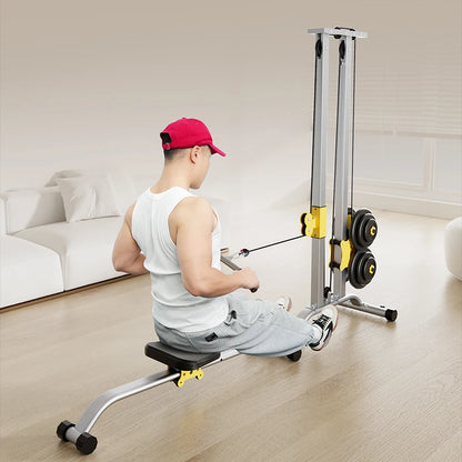 Multi-purpose LAT Pull Down Machine with High & Low Pulleys Rowing Machine100KG with LAT and Low Row Bars for Muscle Training