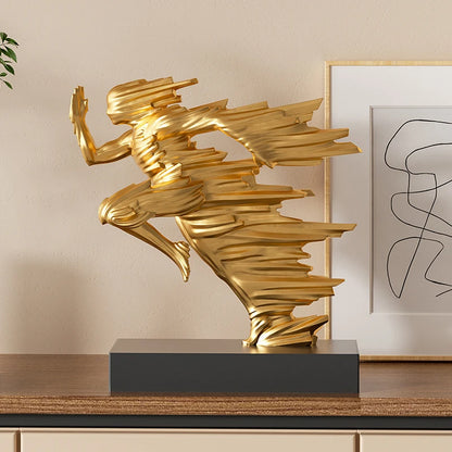 Exquisite 23cm Resin Running Style Man Statue, Stylish Golden Sculptures For Modern Home Office Decoration, Abstract Figurines