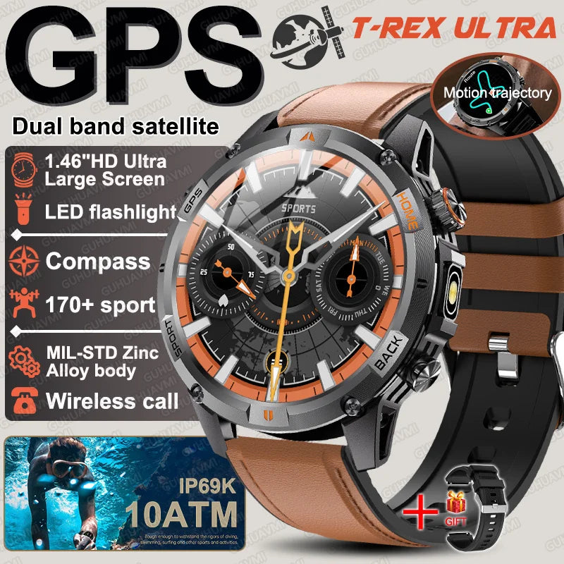 New T-Rex3 Ultra Dual band GPS Tracker Smart Watch Compass 10ATM Waterproof Sports fitness BT call Outdoors Military Smartwatch