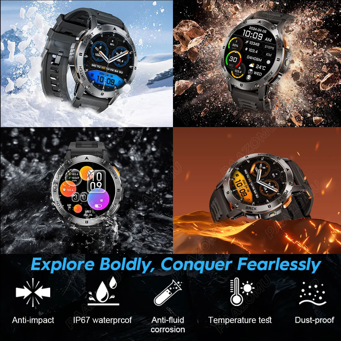 2026 New Smart Watch Men Compass Outdoor 3ATM Waterproof Sports Fitness Large Battery Bluetooth Call Smartwatch for Android iOS