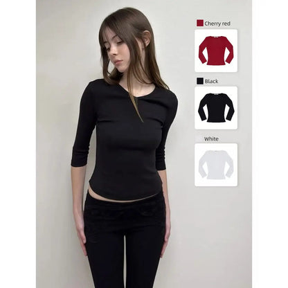 Tank cherry red long-sleeved T-shirt tight multi-color high-elasticity base layer cleanfit top