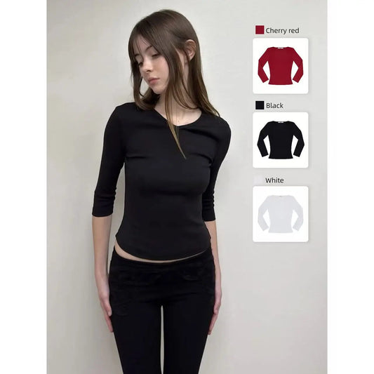 Tank cherry red long-sleeved T-shirt tight multi-color high-elasticity base layer cleanfit top