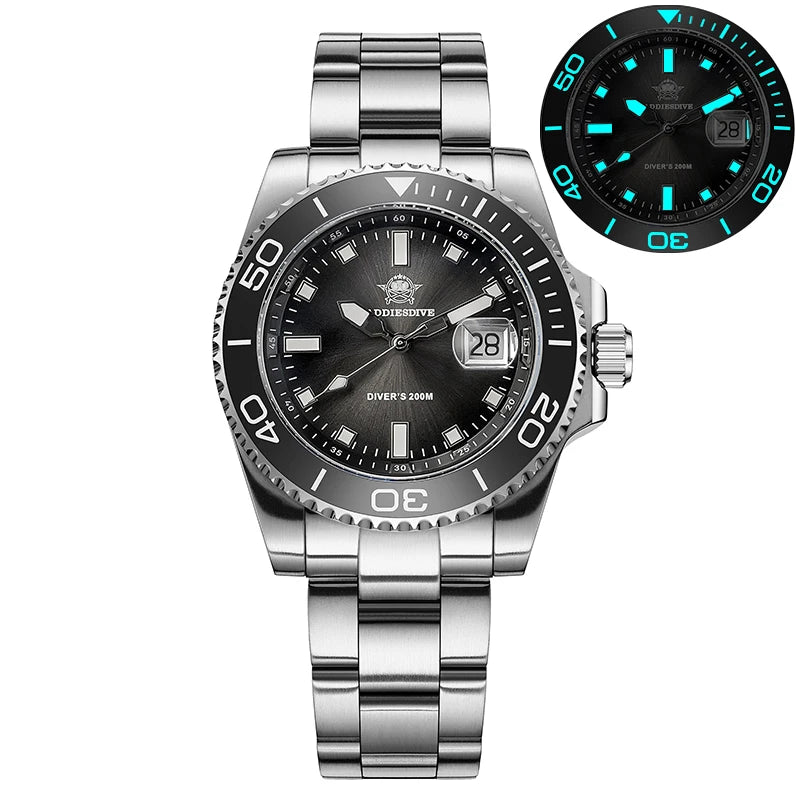 ADDIESDIVE New 41mm Men Watch Diving 200m Waterproof  AD2089 Top Brand Diver Wristwatch Stainless Steel Luminous Leisure Watch