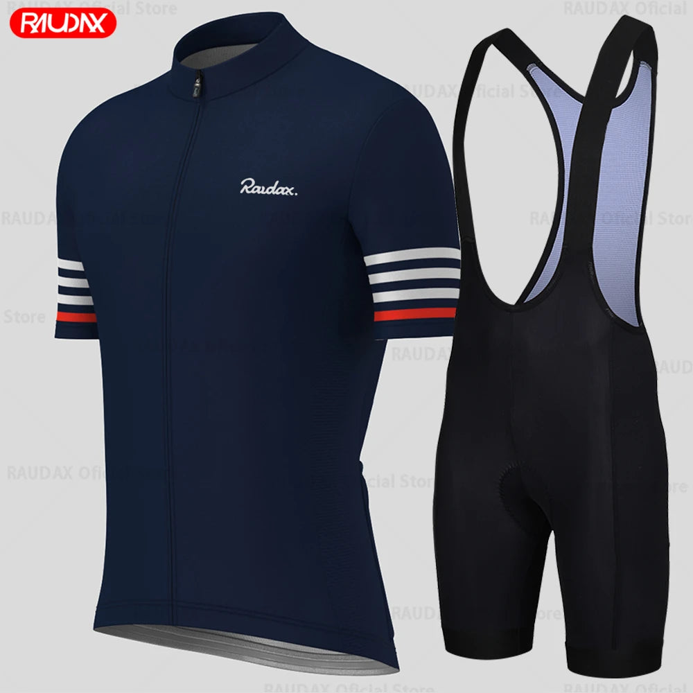 2025 Raudax Cycling Bib Shorts Men's Mountain Bike Jersey Clothing Summer Complete Racing Bicycle Clothes Quick-Dry Sports Set