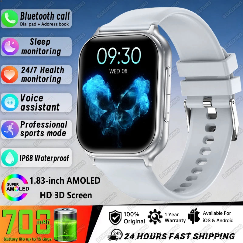 New BOXUXING Sports Smart Watch Men 700 mAh Battery Fitness Track IP68 Waterproof Heart Rate BT Call GPS Track Smartwatch Women
